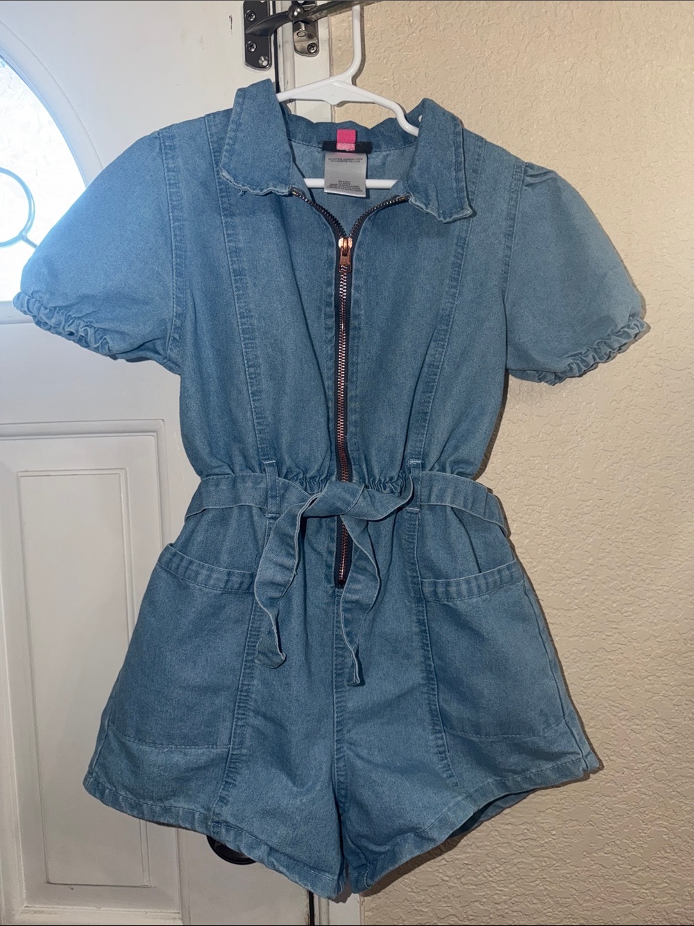Vince Camuto Girls' Blue Denim Short Romper with Belt SIZE 8